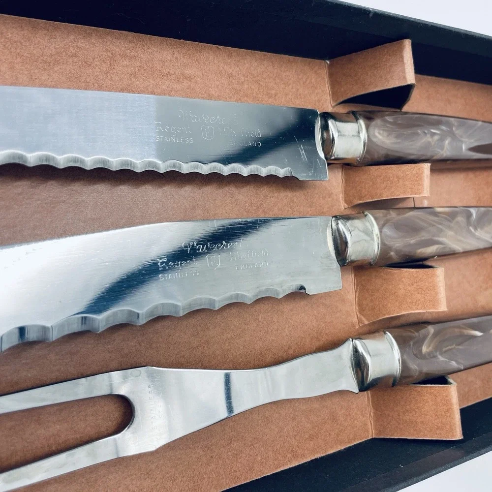 Vintage Warwick Regent‎ Sheffield Cutlery Set Stainless England Marbled 3 Piece